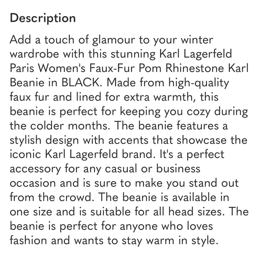 NWT Karl Lagerfeld Paris Black Beanie with Rinestones & Faux Fur Pom Pom - Picture 7 of 7